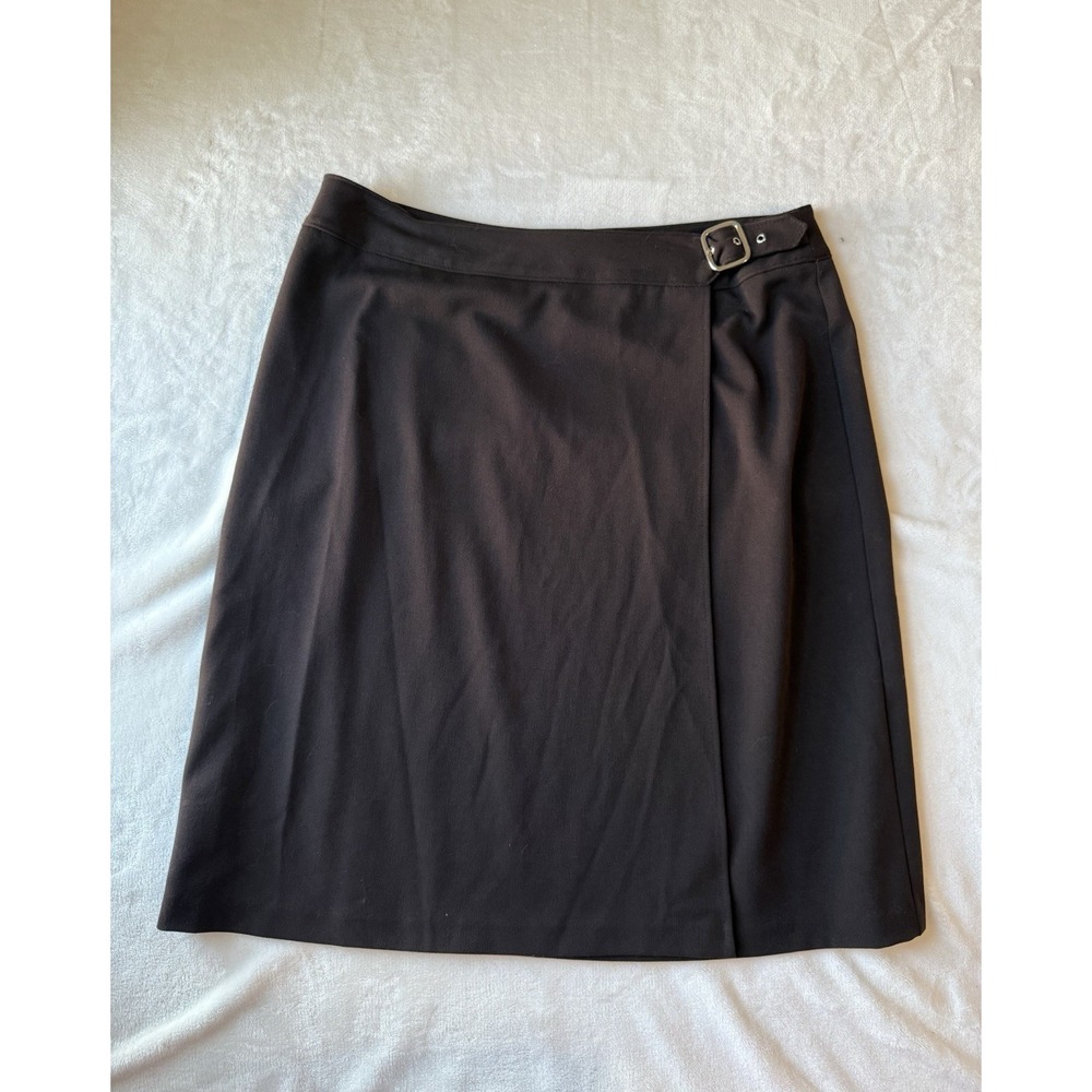 Briggs Women Skirt‎ Brown Wrap Style Buckle Belt Detail Knee Length Sz 16 Formal